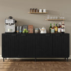 Furniouse 66.2''W Large Fluted Buffet Cabinet with 4 Doors & Shelves Wood Sideboard Buffet Table Storage Cabinet Modern Accent Console for Living Room, Black