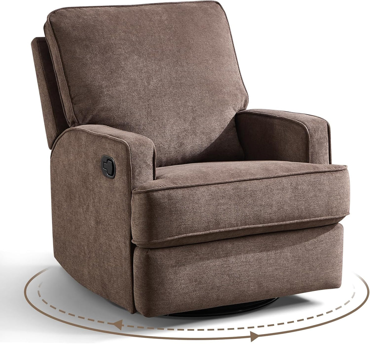 ANJ 360° Swivel Rocker Recliner Chair for Adults, Classic Manual Glider Recliners with Overstuffed Backrest, Upholstered Rocking Reclining Sofa Chair for Living Room, Brown