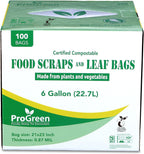 ProGreen Compostable Trash Bags, Extra Thick, Compost Kitchen Bin Bags, Food Scraps Yard Waste Bags, ASTM D6400 BPI and TÜV AUSTRIA Certified (6 Gallon, Pack of 100)