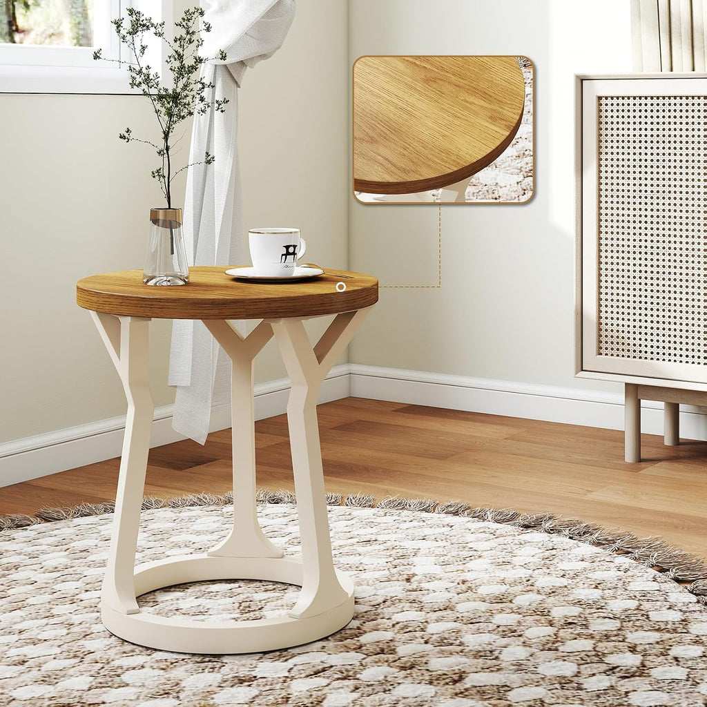 Kinfant Accent Side Table - Vintage Wood End Table Sofa Table with Bottom Shelf for Living Room, Bedroom, Office (1-Pack-White and Brown)