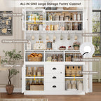 HIFIT 71.4” H Kitchen Hutch Pantry Cabinet with 3 Bread Boxes&7 Metal Hooks | Farmhouse Kitchen Hutch Cabinet with Storage and Glass Doors for Living Dining Room, Home Office, White