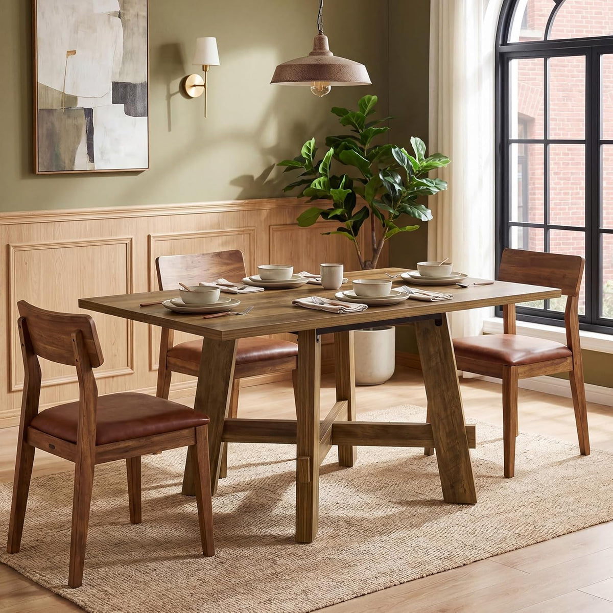 Tribesigns 47-Inch Dining Table for 4, Farmhouse Kitchen Table with Sturdy Legs and Cross Brace, Small Dinner Tables for Living Room, Apartment, Dining Room, Brown
