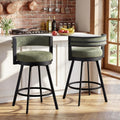 Flouki Swivel Counter Height Bar Stools Set of 2, Upholstered 26.6" Modern Counter Stools with Arms, Linen Barstools with Back and Metal Base for Kitchen Island, Dining Room, Green Linen Fabric
