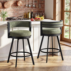 Flouki Swivel Counter Height Bar Stools Set of 2, Upholstered 26.6" Modern Counter Stools with Arms, Linen Barstools with Back and Metal Base for Kitchen Island, Dining Room, Green Linen Fabric