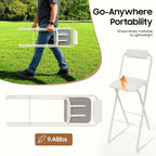 Folding Bar Stool with Backrest, 29.5 Inch Tall Foldable Stool Chair with Leather Padded Seat, Portable Counter Height Collapsible Stool for Kitchen Island Shop Cafe Dining Room, White, 1pcs