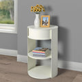 Christopher Knight Home Pomme 3-Tier Metal Small Side Table, Narrow Bedside Table with Sliding Door Cabinet, Bedroom Decoration Organizer, Round End Table with Storage, Space Saving, Matte White