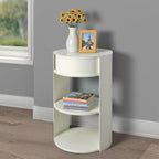 Christopher Knight Home Pomme 3-Tier Metal Small Side Table, Narrow Bedside Table with Sliding Door Cabinet, Bedroom Decoration Organizer, Round End Table with Storage, Space Saving, Matte White