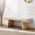 47.2" Natural Wood Bedroom Bench, Upholstered Entryway Bench, Modern End of Bed Ottoman with Soft Padded Seat & Solid Wood Frame for Dining Room and Living Room, Linen