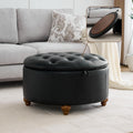 WUTUTUEE 30Inch Round Storage Ottoman with Tray, Modern Tufted Leather Circle Coffee Table with Storage, Upholstered Ottoman with Removable Top for Living Room, Bedroom, Leather Black