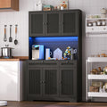 Pantry Storage Cabinet with Charging Station, Kitchen Storage with Adjustable Shelves, Food Pantry Cabinet with Coffee Bar Storage, Modern Kitchen Cupboard for Dining Room, Living Room, Black