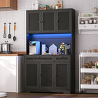 Pantry Storage Cabinet with Charging Station, Kitchen Storage with Adjustable Shelves, Food Pantry Cabinet with Coffee Bar Storage, Modern Kitchen Cupboard for Dining Room, Living Room, Black