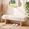 Zesthouse Solid Wood Bench for Bedroom, 55'' Upholstered Linen Fabric End of Bed Bench Queen Size, Modern Wooden Entryway Bench with Rubberwood Leg & Padded Cushion, Long Ottoman Bench Seat Indoor