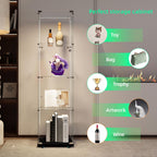 4-Shelf Glass Display Cabinet with LED Lights Strip and Lock, Curio Cabinets Display Case with Casters and 1 Door, Tempered Glass Display Showcase for Living Room,Exhibition Hall - Black