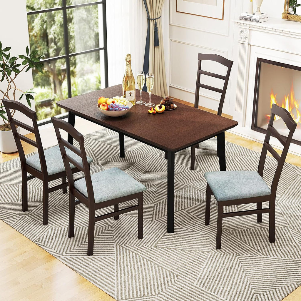 Giantex Wooden Dining Chairs Set of 2, Upholstered Kitchen Chair w/Rubber Wood Frame, Linen Fabric Padded Seat, High Curved Back, Farmhouse Accent Side Chairs for Dining Living Room, Home