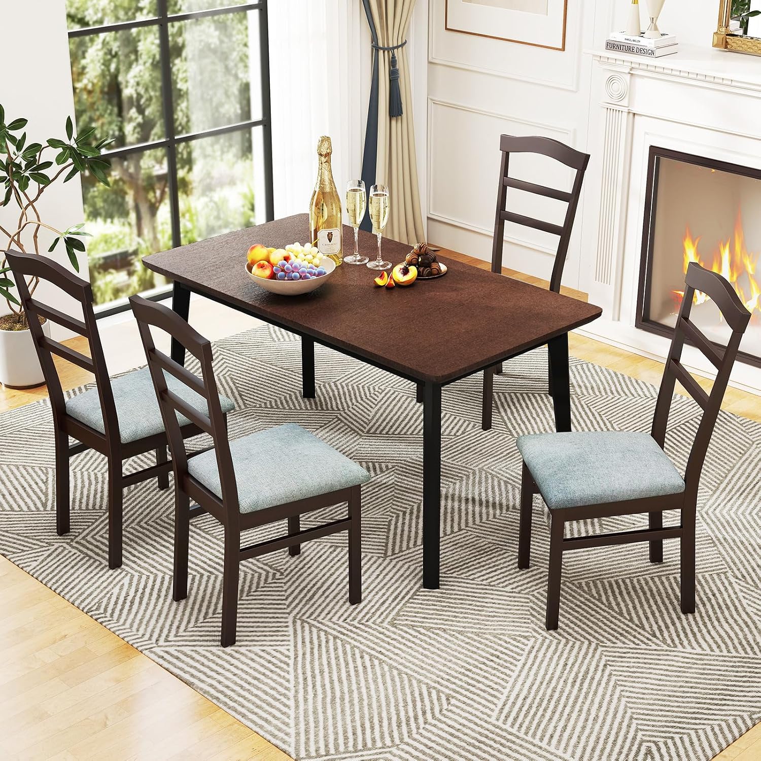 Giantex Wooden Dining Chairs Set of 2, Upholstered Kitchen Chair w/Rubber Wood Frame, Linen Fabric Padded Seat, High Curved Back, Farmhouse Accent Side Chairs for Dining Living Room, Home