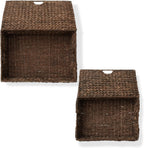 Casafield Set of 2 Water Hyacinth Rectangular Storage Baskets with Lids (Espresso - Medium/Large) for Bedroom, Bathroom, Laundry, Home Office