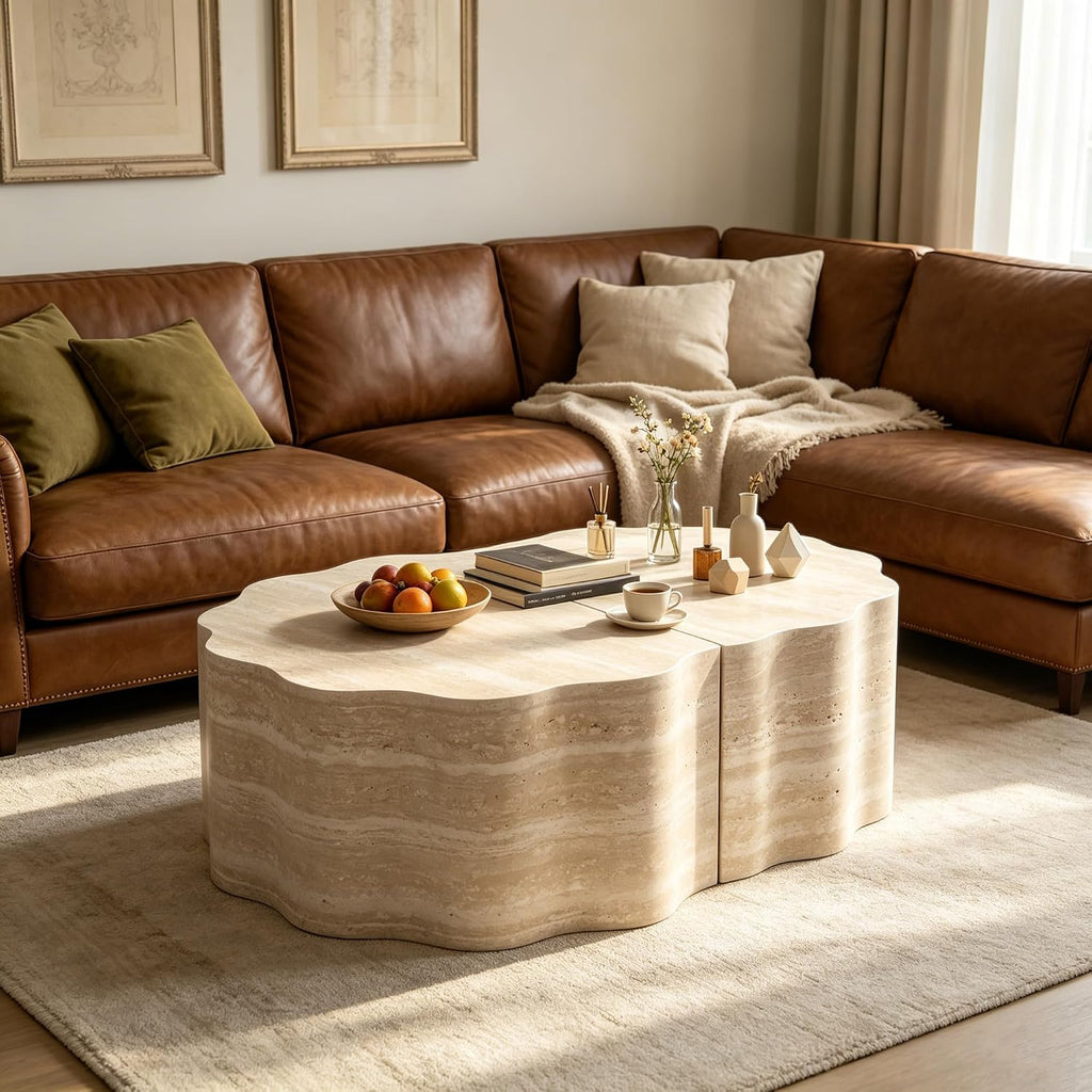 40" Nesting Set Living Room Coffee Tables, Accent Tea Table with Wooden Frame, Center Table Pre-Assembled for Apartment Balcony and Office Spaces, Beige