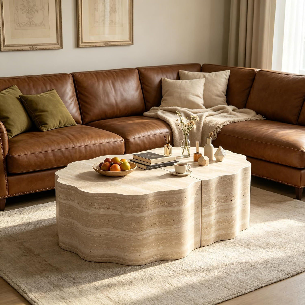 40" Nesting Set Living Room Coffee Tables, Accent Tea Table with Wooden Frame, Center Table Pre-Assembled for Apartment Balcony and Office Spaces, Beige