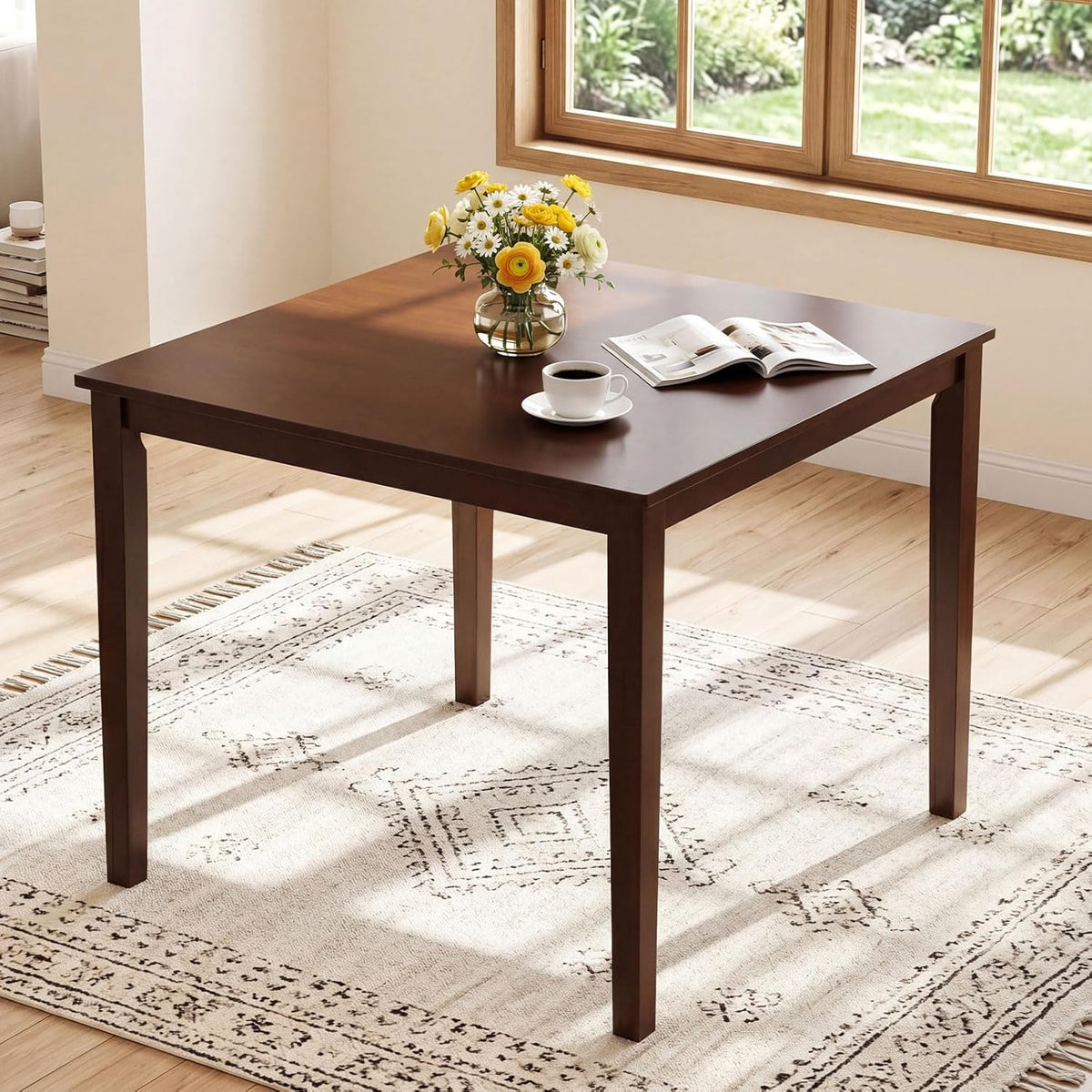 Giantex Dining Table for 4, 35.5" Square Kitchen Table with Solid Rubber Wood Legs, Wooden Dinner Table for Living Dining Room, Dinette, Home Office, Apartment, Walnut