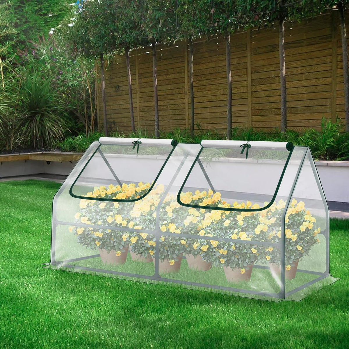 BPS 6x3x3 ft Mini Garden Greenhouse with 3 Dual Covers (PE & PVC & Mesh) Waterproof, UV-Protected Portable Grow Tent for Flowers, Vegetables, and Herbs in All Seasons