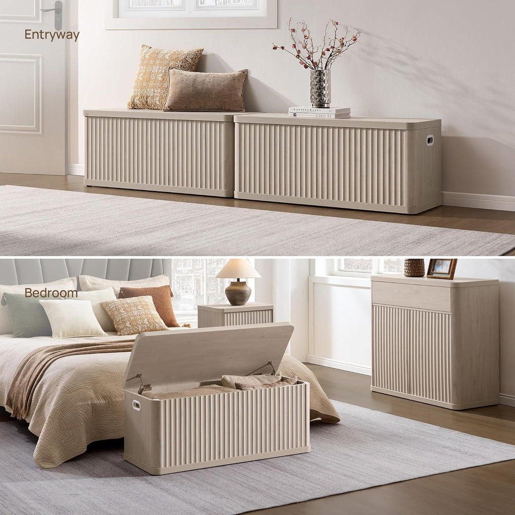 SICOTAS Storage Bench 40.2" Wide Shoe Bench with Lift Top Large Wooden Storage Chest Trunk Modern Blanket Chest with 2 Safety Hinges & Seating for Bedroom Entryway Living Room Hallway