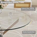 36-Inch Round Tempered Glass Dining Table for 2-4 Person Space-Saving Small Kitchen Table with Heavy-Duty Metal Legs Perfect for Dining Room, Apartment, Condo (Silver)