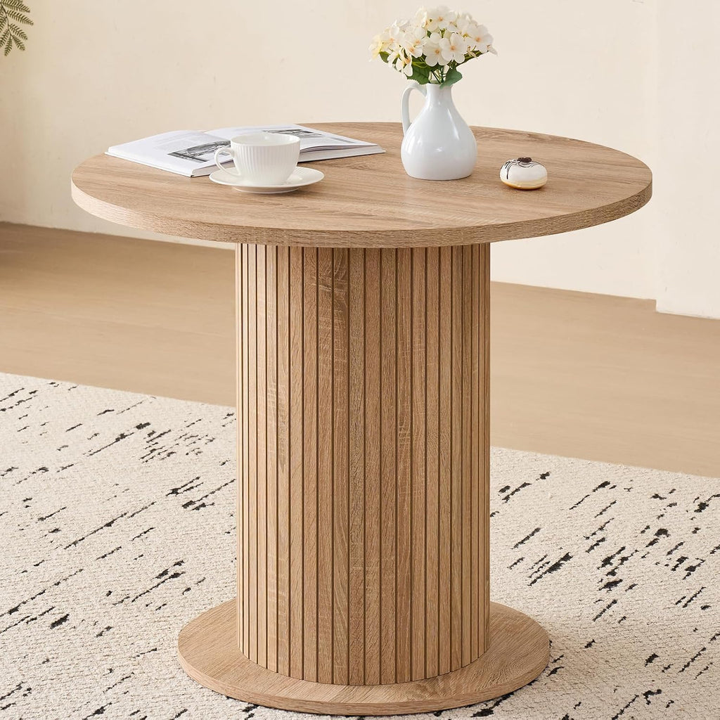 35.5" Round Dining Table for 2 4, Natural | Modern Small Pedestal Kitchen Table Space Saving Round Base Basin for Apartment Dining Living Room Small Spaces Family Party