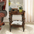 23" Round End Table with Solid Wood Frame, Small Side Table with Wood Shelf for Living Room Small Space Office Apartment, Walnut