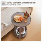Solid Wood Round Side Table - Small Round Grey End Table, Wooden Modern Bedside Tables Living Room Nightstand with Shelf for Couch Sofa Armchair Bedroom, Gray, 19.6 in x 19.6 in x 23.6 in