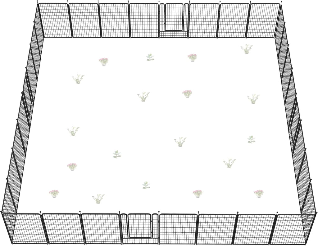 FXW Garden Fence Outdoor for The Yard – 50in(H) x 83.5ft(L) Heavy Duty Metal Animal Barrier for Dog and Rabbit, Decorative Dog Fence, 32 Panels, Black