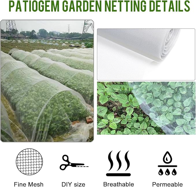 Fine Mesh Garden Netting for Protection, 8'x33' Vegetable Crop Covers Netting for Protect Fruits, Plants, Flowers, Greenhouse Cover Net, Patio Gazebo Screen Barrier