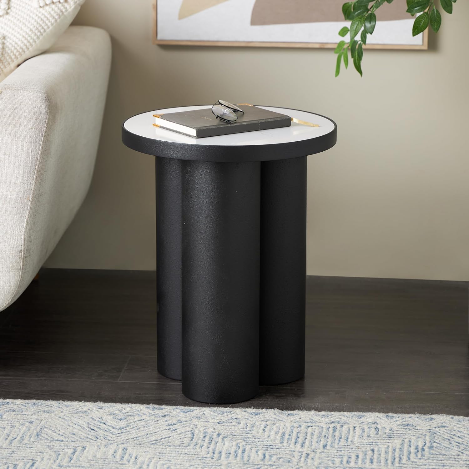 Deco 79 Metal Side End Accent Table End Table with White Marble Tabletop, Side Table 16" x 16" x 20", Black