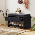 ORRD Shoe Storage Bench with Cushion, Shoe Rack Organizer Cabinet Bench with Wave Panel Drawer and Open Shelf for Entryway, Hallway, Living Room (Black)