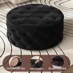 FiveWillowise 30 Inch Round Ottoman with Storage Tray,Large Coffee Table | Circle Modern Button Footstool with Removable Lid,Cozy Foot Stools for Living Room, Bedroom,Makeup Room,Black