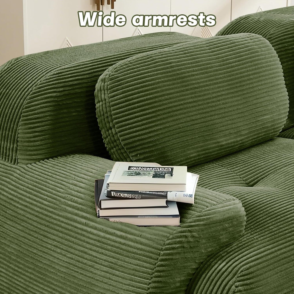 Modular Sectional Sofa Couch, U Shaped Sectional Couches for Living Room, Oversized Cloud Couch with Deep Seat and Ottoman, Comfy Corduroy Upholstery Green Couches, No Assembly(3S+2O)