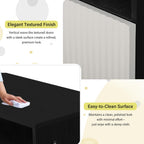 Modern Storage Cabinet with Shoe Bench, 2 Doors and 3-Tier Adjustable Shelves, Entryway Bench with 4 Open Shoe Racks and Removeble Cushion, Console Table with Wavy Slatted Door and Hooks (Beige+Black)