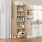 GarveeHome 71 in Tall Storage Cabinet, Kitchen Pantry Cabinet 5 Tier Bathroom Cabinet with 4 Doors Adjustable Shelves for Kitchen, Dining Room, Bathroom (Pear Wood, Glass with 4 Doors)