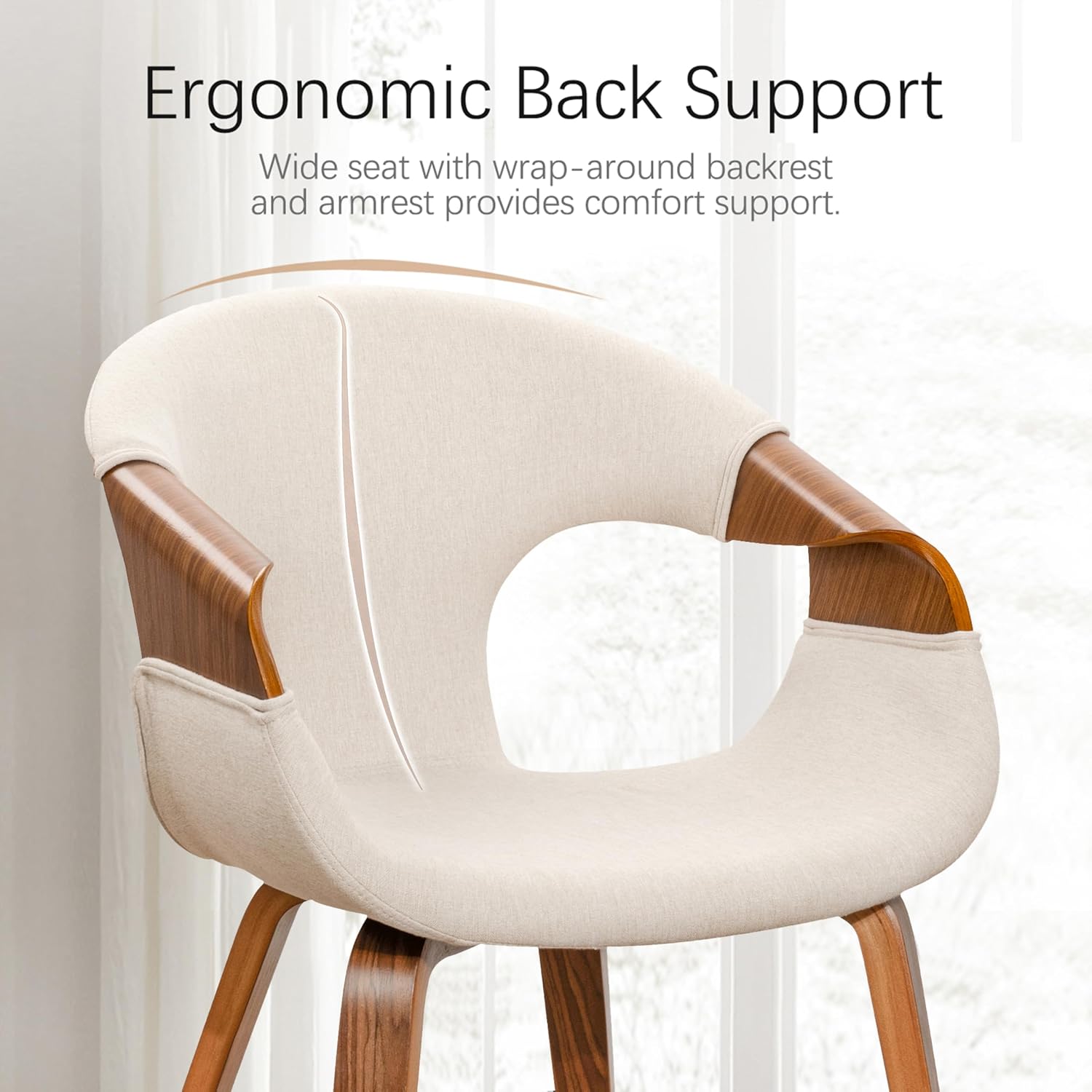 Zouron Dining Chairs Set of 2, Modern Fabric Desk Chairs with Wooden Legs, Accent Armchairs for Kitchen Dining Room, Beige Fabric
