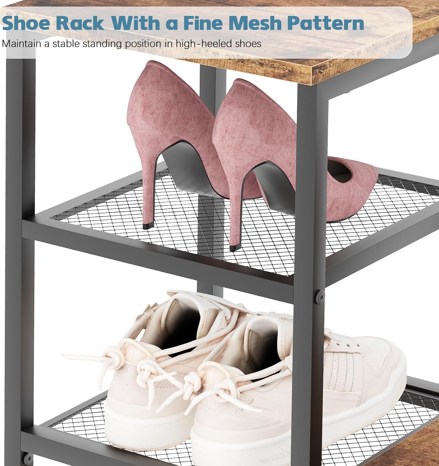 Shoe Rack Bench for Entryway,Free Standing Shoe Storage Organizer for Front Door Entrance,4-Tier Boot Rack Holder Shelf for Closet with Seat,Sturdy Shoe Shelves for High Heels(Brown)
