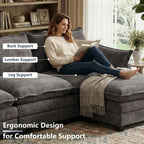 U Shaped Modular Sectional Couch, Comfy Sofa for Living Room | Comfortable Foam Cushions, Sturdy Frame, Appealing Look, Easy Assembly, Soft Chenille Fabric, Movable Ottoman, Dark Gray