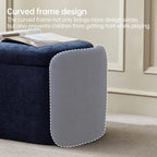 VKNOW Storage Bench, Upholstered Storage Ottoman Bench with Hinge, Navy | Ottoman Bench with Large Capacity, Curved Frame, Soft Fabric, Storage Bench for Bedroom, Living Room, Entryway, Window