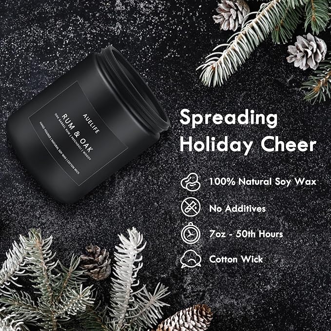 Scented Candles Set | Candle Gifts for Men - Masculine Candle, Soy Candles for Home Scented - 4 Pack Aromatherapy Gift for Dad Fathers Day- Scent of Teakwood & Mahogany/Whiskey Tobacco/Rum & Oak/Cedar