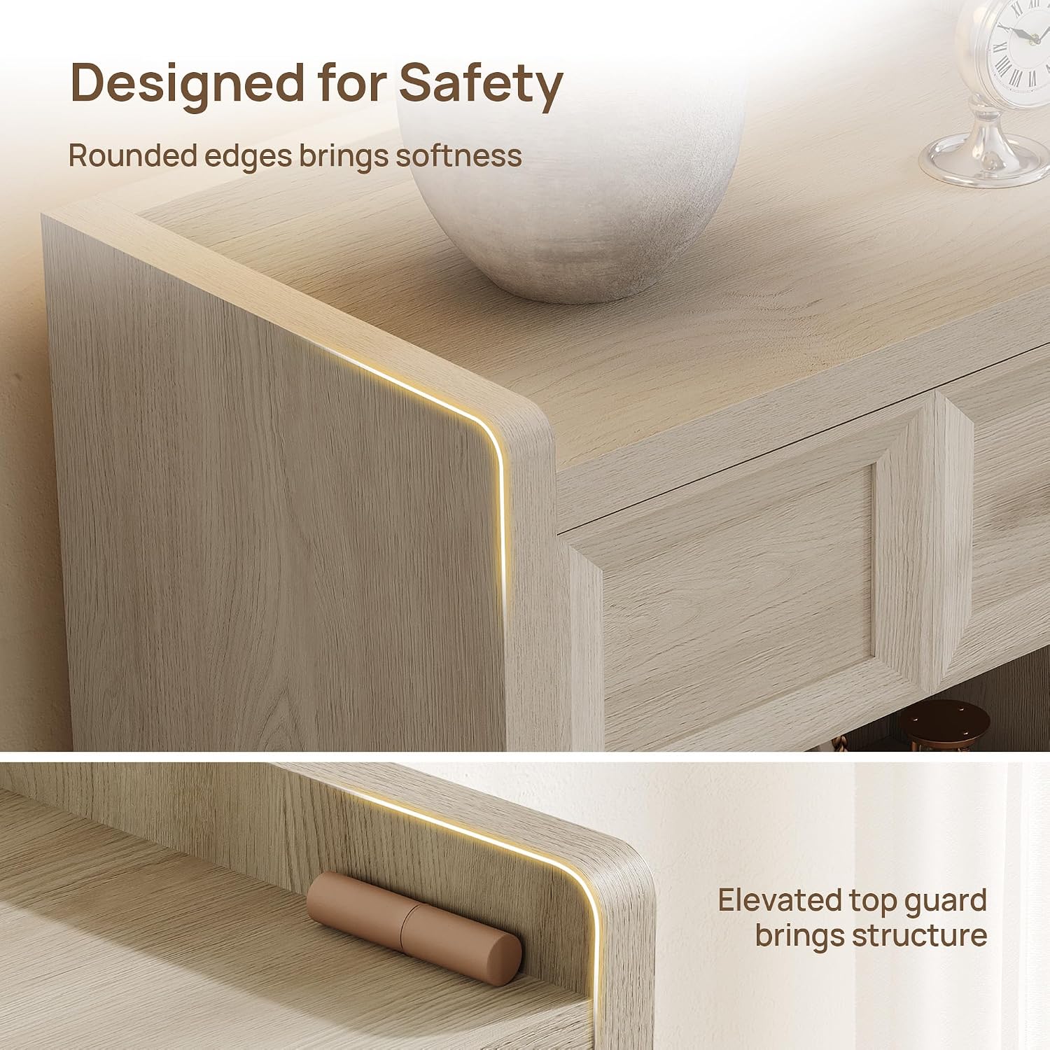 SICOTAS 31" Wide Nightstands Set of 2, Large Night Stands with Drawer | Oversized King Size Nightstand Bedside Table for Bedroom, Farmhouse End Side Table Set of 2 with Round Corners,Grey White Oak
