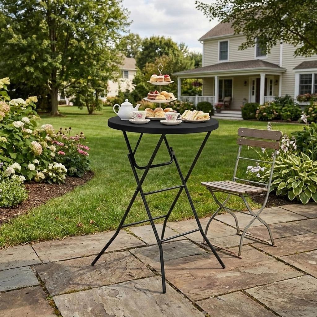 32" Round Folding Table, Portable Bar Height Folding Table with Detachable Legs, Round Foldable Table with HDPE Top for Standing Parties, Balcony, Event, Indoor Outdoor Use (Black, 2 Pack)