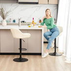 Glitzhome Bar Table and Chairs Set, Round Black Steel Pub Table with Soild Elm Wood Top and Bar Height Adjustable Swivel PU Leather Bar Stool for Breakfast Nook Living Room Small Space Restaurant