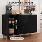 Fluted Sideboard Buffet Cabinet, Modern 47" Buffet Table with Storage, 2 Doors 3 Drawers and Adjustable Shelf, Coffee Bar Cabinet Credenza for Kitchen, Dining Room, Living Room, Black