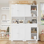 Set of 2 Tall Kitchen Pantry Storage Cabinet with Doors and Shelves, White | Modern Kitchen Hutch Cabinet with Storage Drawer & Bar Cabinet, 67” Cupboard Furniture Set for Kitchen and Dining Living Room