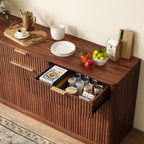 Evermagin 67" Fluted Walnut Sideboard Buffet Cabinet with 3 Drawers, Modern Credenza with Storage, Console Coffee Bar Cabinet for Kitchen, Living Room and Entryway (67" W x 31.5" H x 15.7" D)