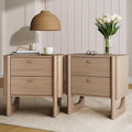 Nathan James Solace Mid Century Modern 2 Drawer Nightstand with Solid Wood Frame and Rounded Details, Raw Oak Set of 2