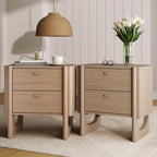 Nathan James Solace Mid Century Modern 2 Drawer Nightstand with Solid Wood Frame and Rounded Details, Raw Oak Set of 2
